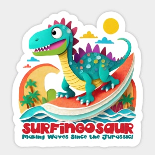 Dinosaur Surfing Funny Sticker